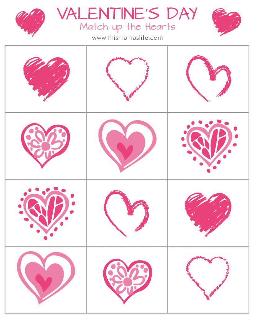 Free Printable Valentine s Day Counting Hearts Match Up Word Practice This Mama s Life