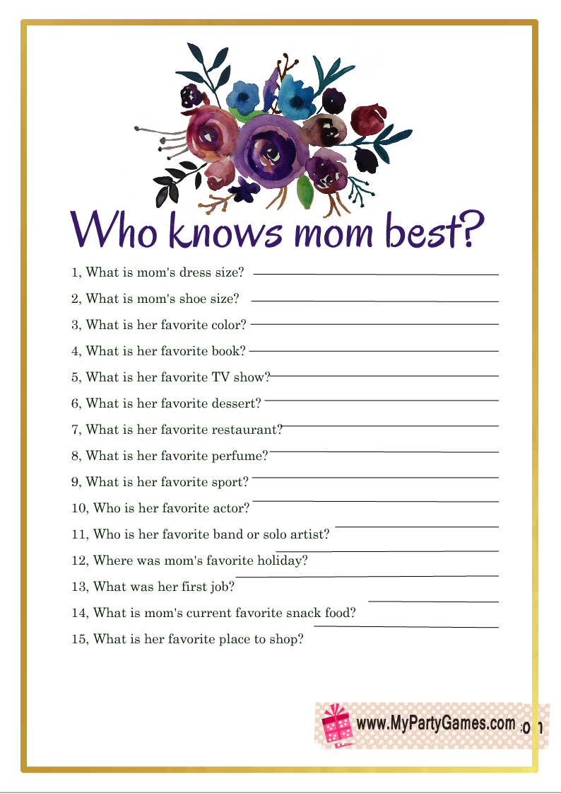 Free Printable Who Knows Mom Best Mother s Day Game