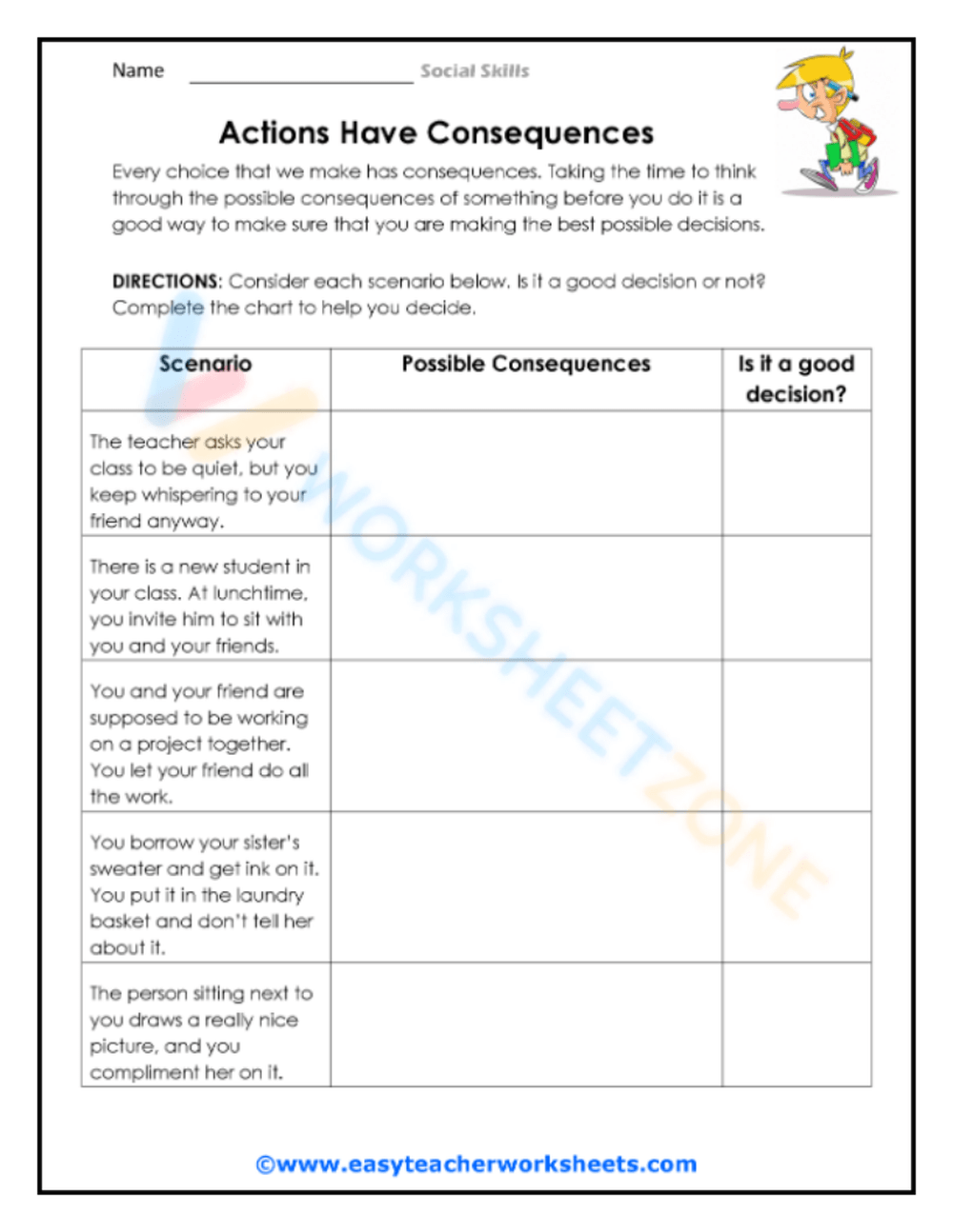 Free Social Skills For Middle School Worksheets