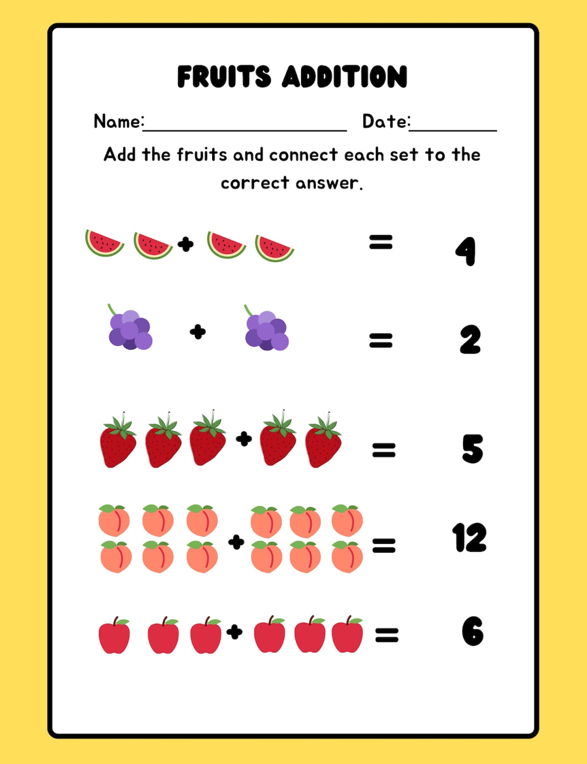 Fruit Math Worksheets Printable Etsy
