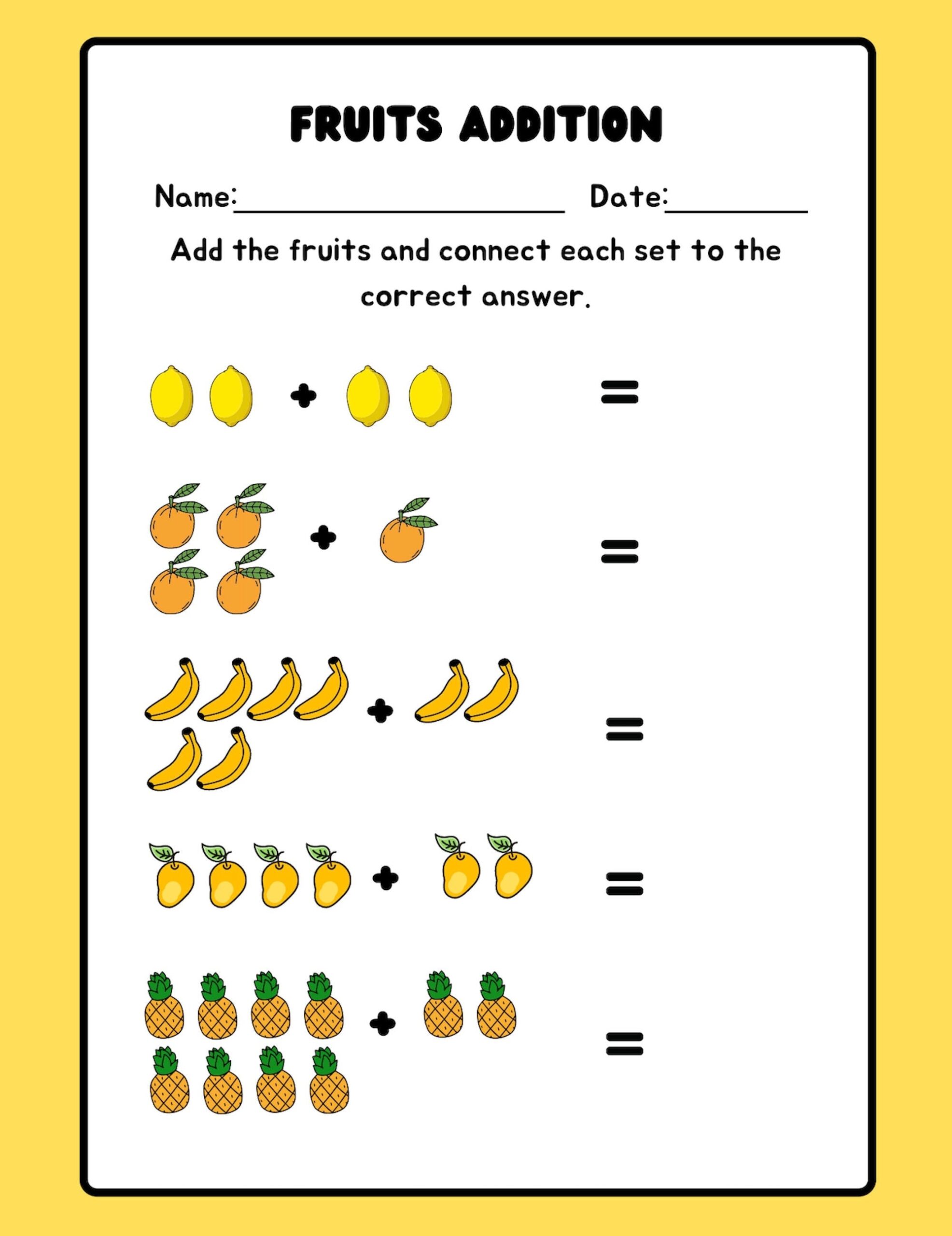 Fruit Picture Subtraction Worksheet