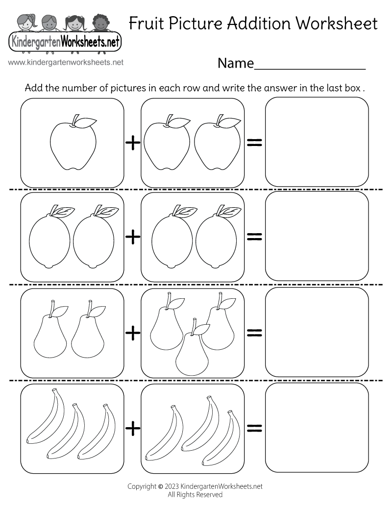 Fruit Picture Addition Worksheet Free Printable Digital PDF