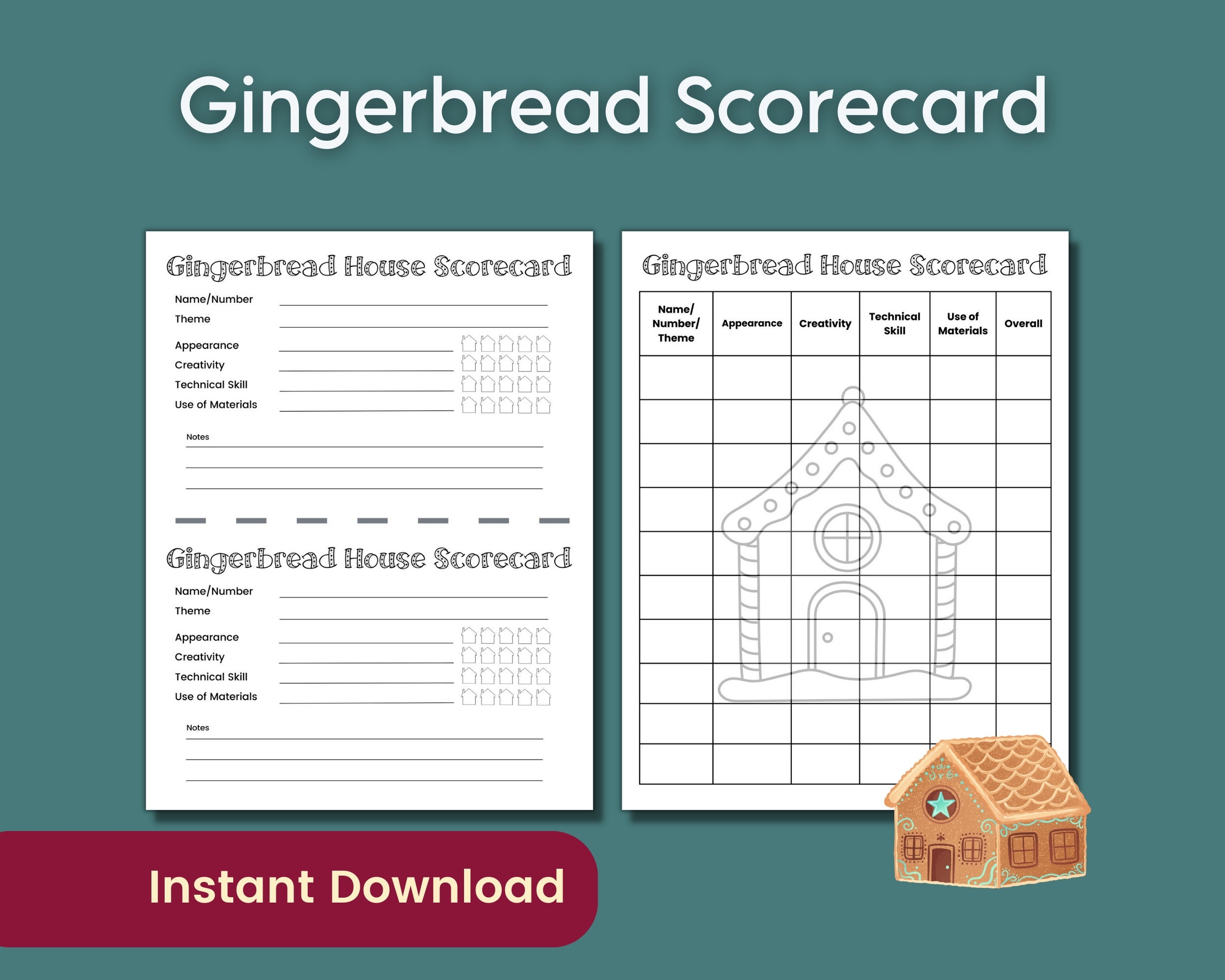 Printable Gingerbread House Judging Sheet