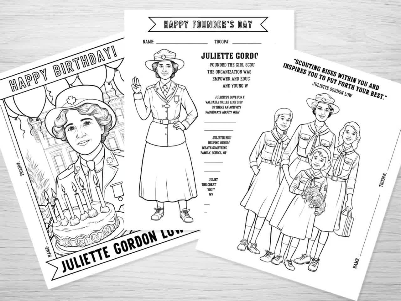 Girl Scout Juliette Gordon Low Coloring Craft Activity Girl Scouts Founder s Day Activities Founders Day Juliette Gordon Low Birthday Etsy
