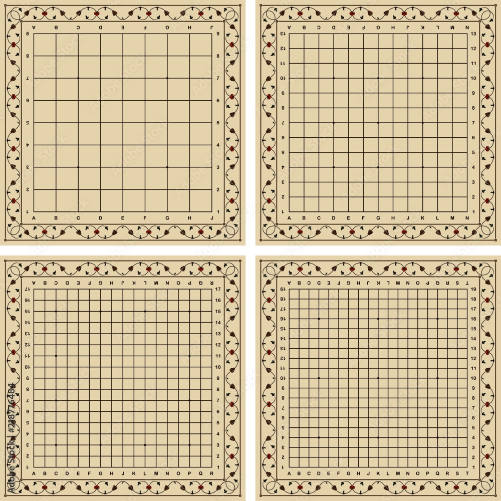 Goban board For Playing Go Game Set Of 4 Boards Sizes 9x9 13x13 17x17 And 19x19 With Floral Ornement Frame Stock Vector Adobe Stock