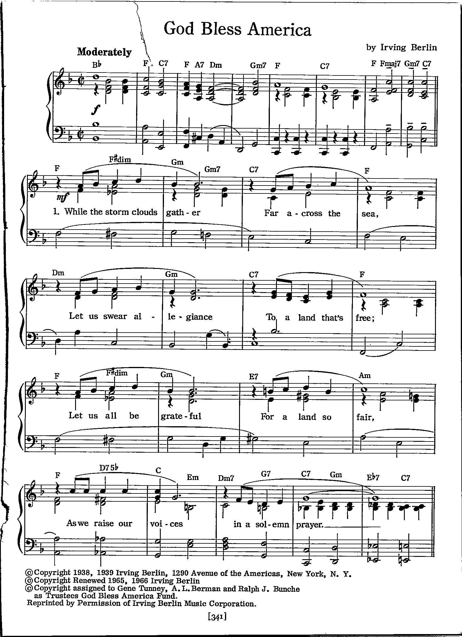 God Bless America Sheet Music Digital Patriotic Tune Key Of F For Piano And Voice Etsy Finland