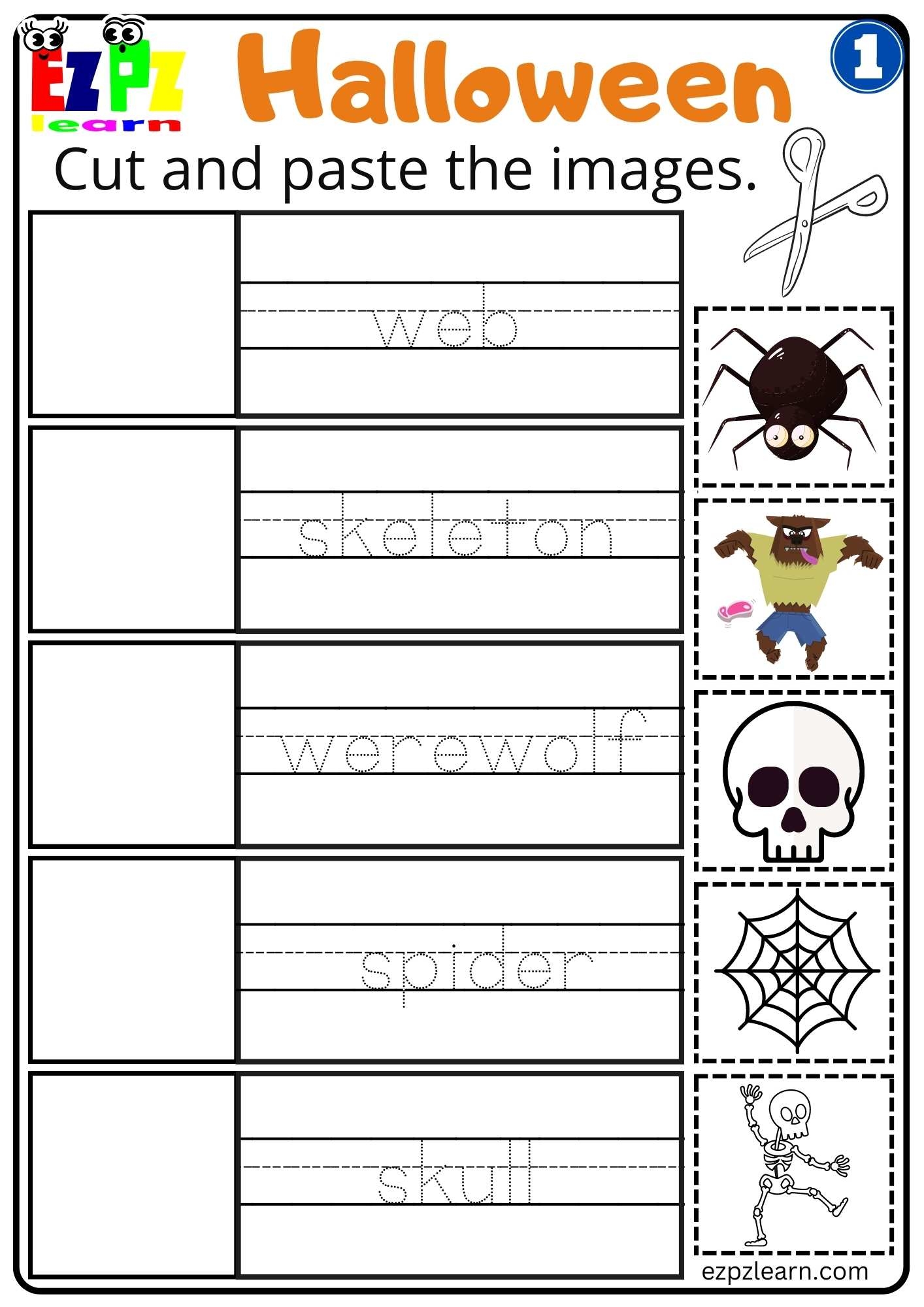 Group 1 Halloween Cut And Paste Worksheet For Kids Free PDF Download Ezpzlearn