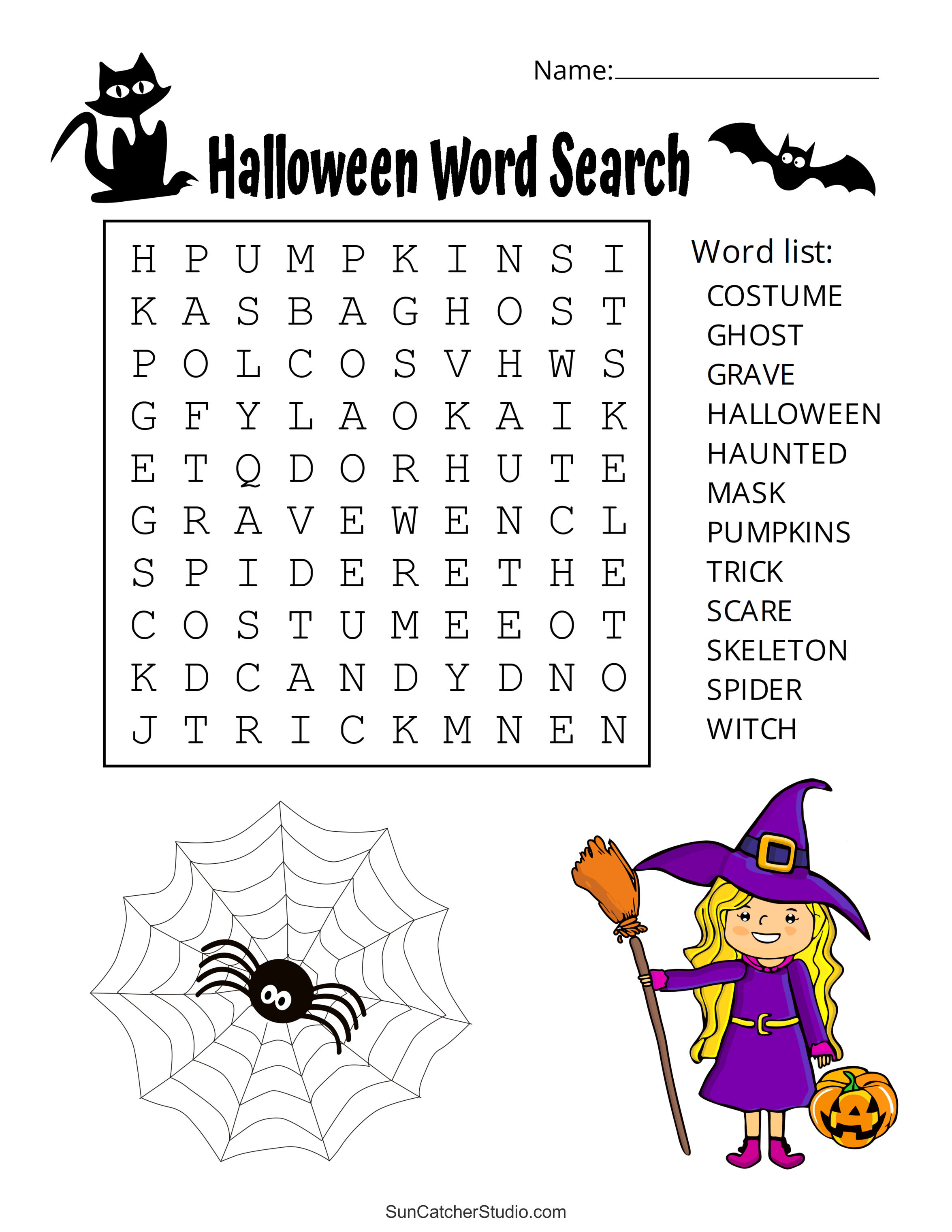 Halloween Word Search Free Printable Puzzles DIY Projects Patterns Monograms Designs Templates