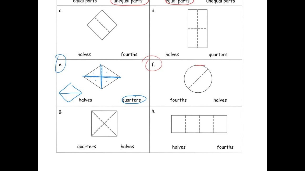 Halves And Quarters Grade 1 solutions Examples Homework Worksheets Lesson Plans 
