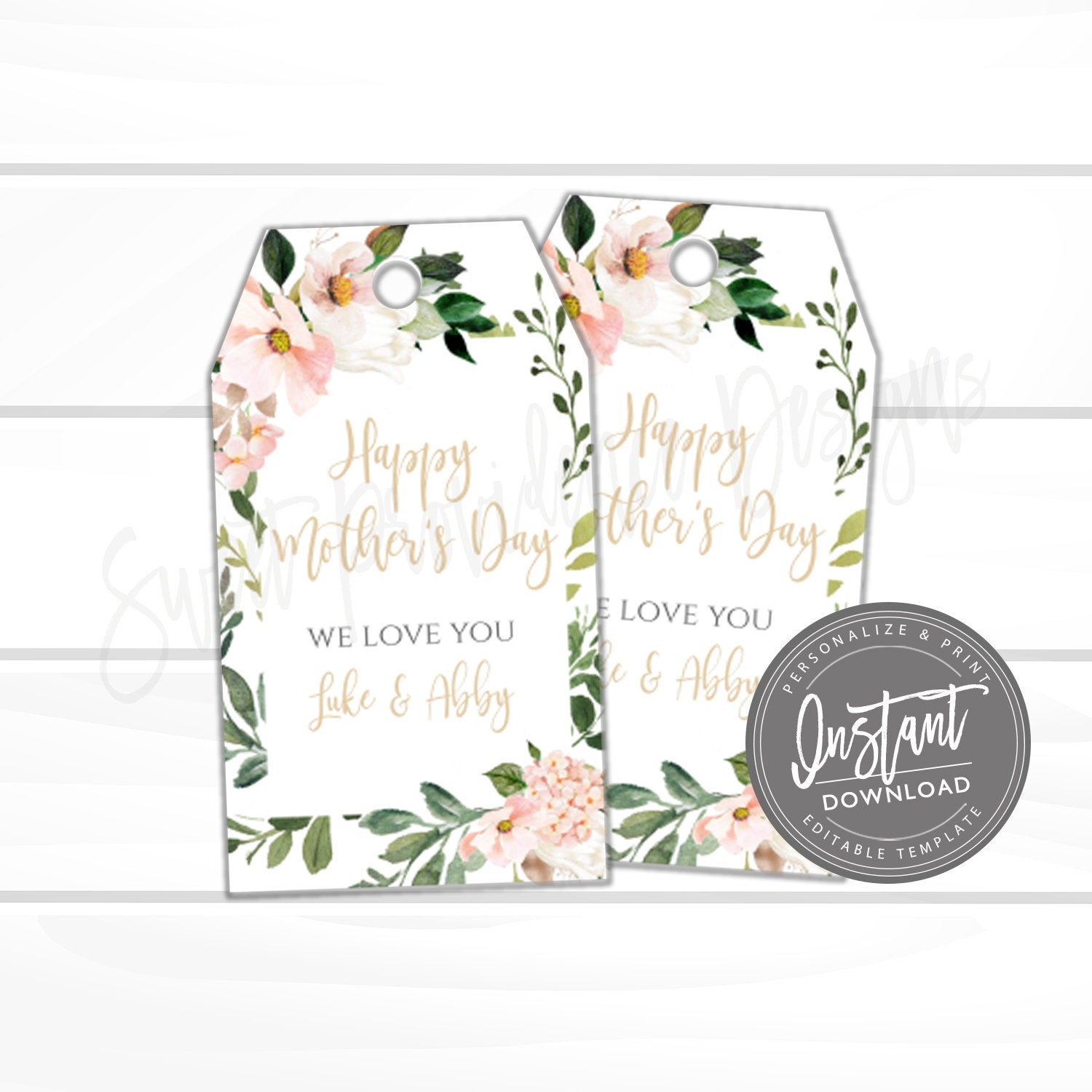 Happy Mother s Day Tag Floral Mother s Day Gift Tag Printable Favor Tag Template DIY Tag Printable Instant Access Edit Yourself Sweet Providence Designs
