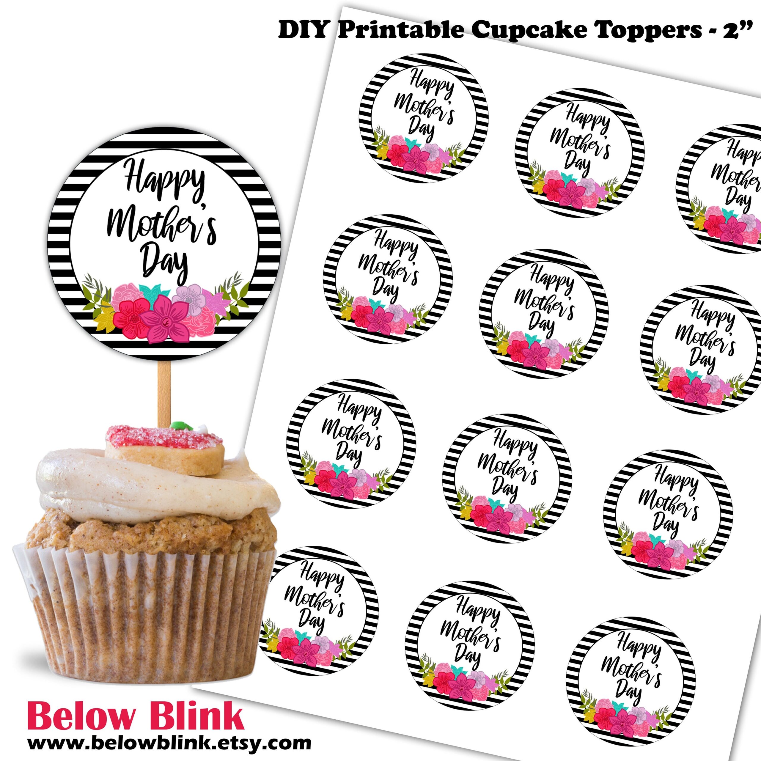 Happy Mothers Day Cupcake Toppers Printable Tags Favors Mother s Day Party Circles Party Decor Instant Download DP832 Etsy