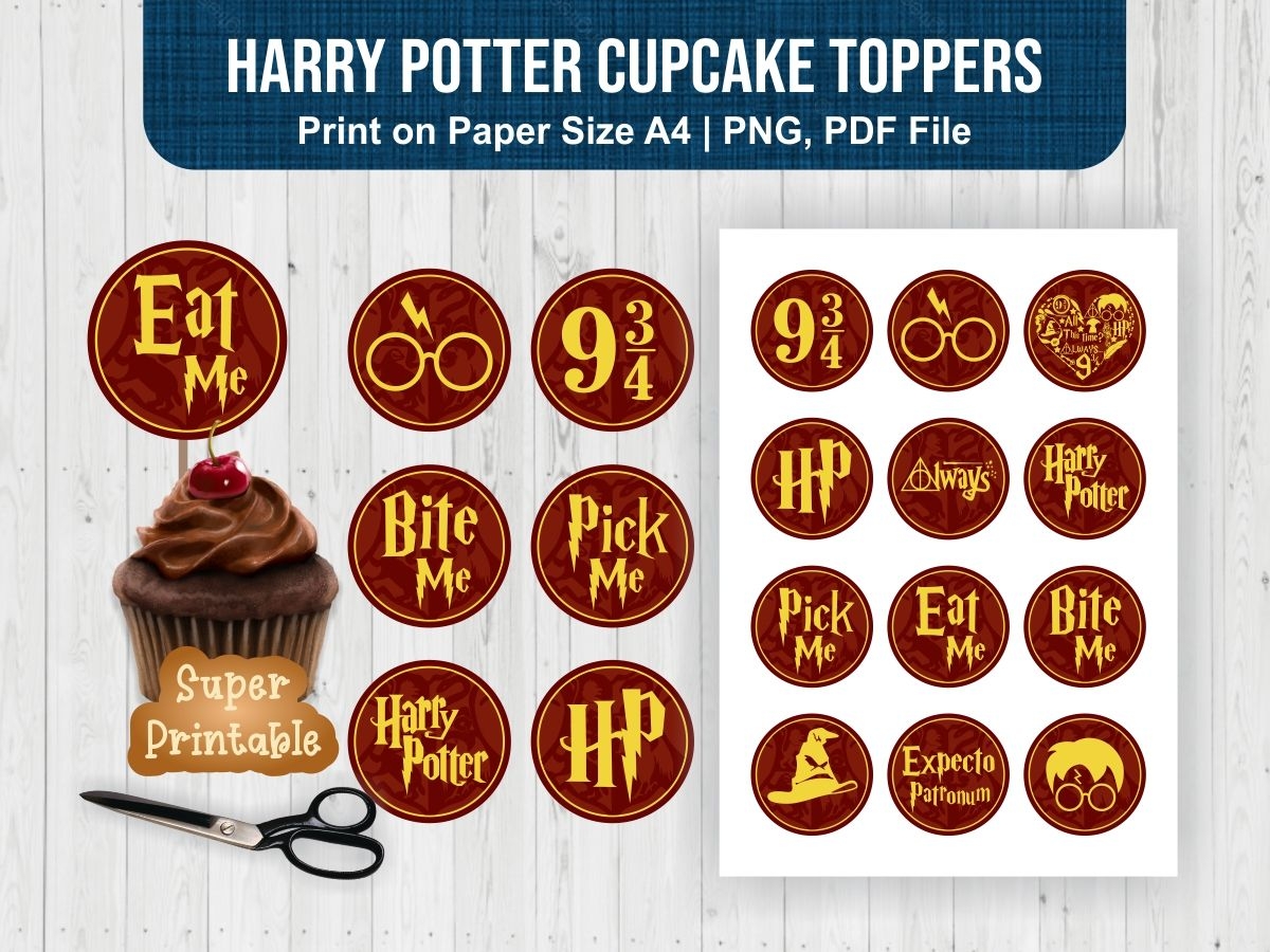 Harry Potter Cupcake Toppers Printable PDF And PNG Vectorency Harry Potter Cupcake Toppers Cupcake Toppers Printable Harry Potter Cupcakes