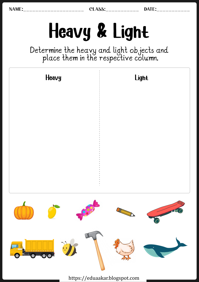 Heavier Or Lighter Worksheet Printable