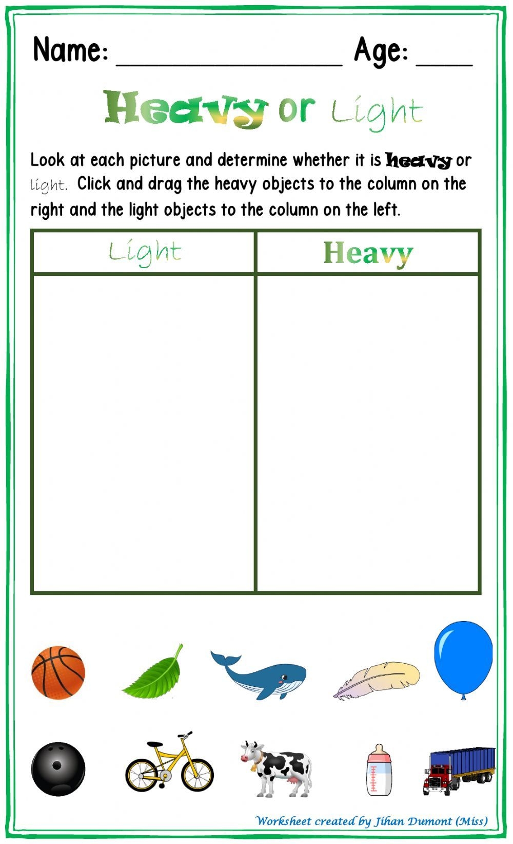 Heavy Or Light Worksheet Heavy And Light Math For Kids Critical Thinking Activities