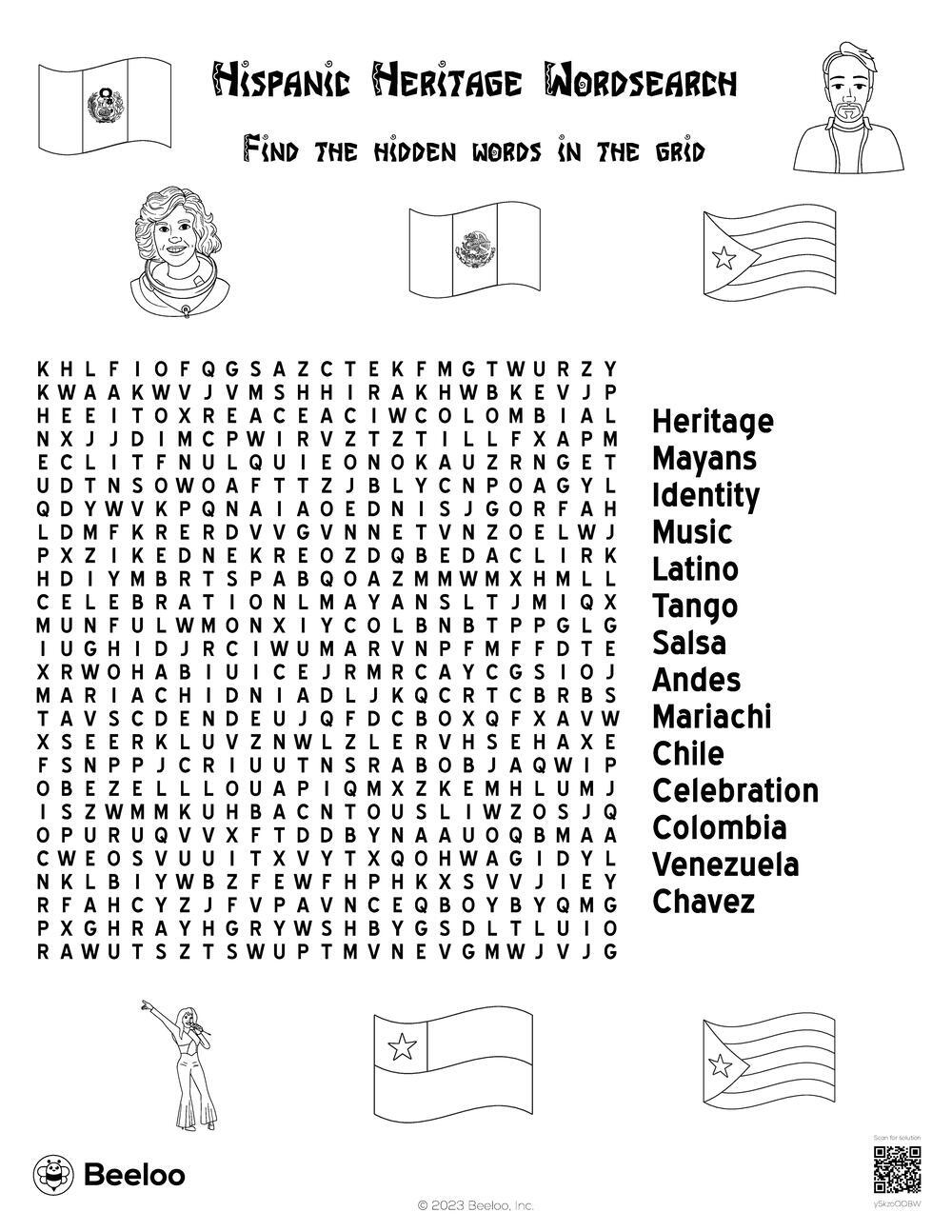 Hispanic Heritage Wordsearch Beeloo Printable Crafts And Activities For Kids