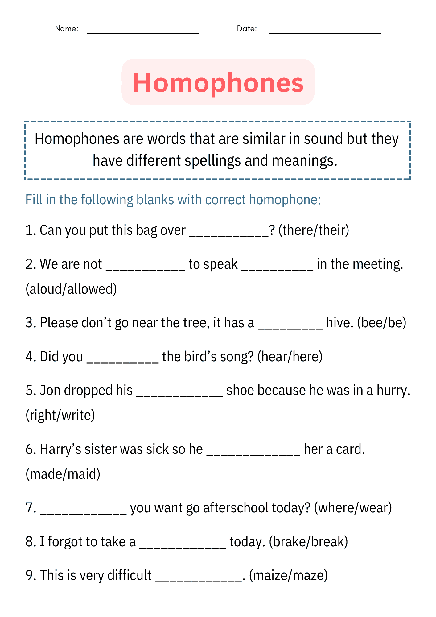 Homophones Grammar Worksheets And Activities For 2nd 3rd And 4th Grade Made By Teachers