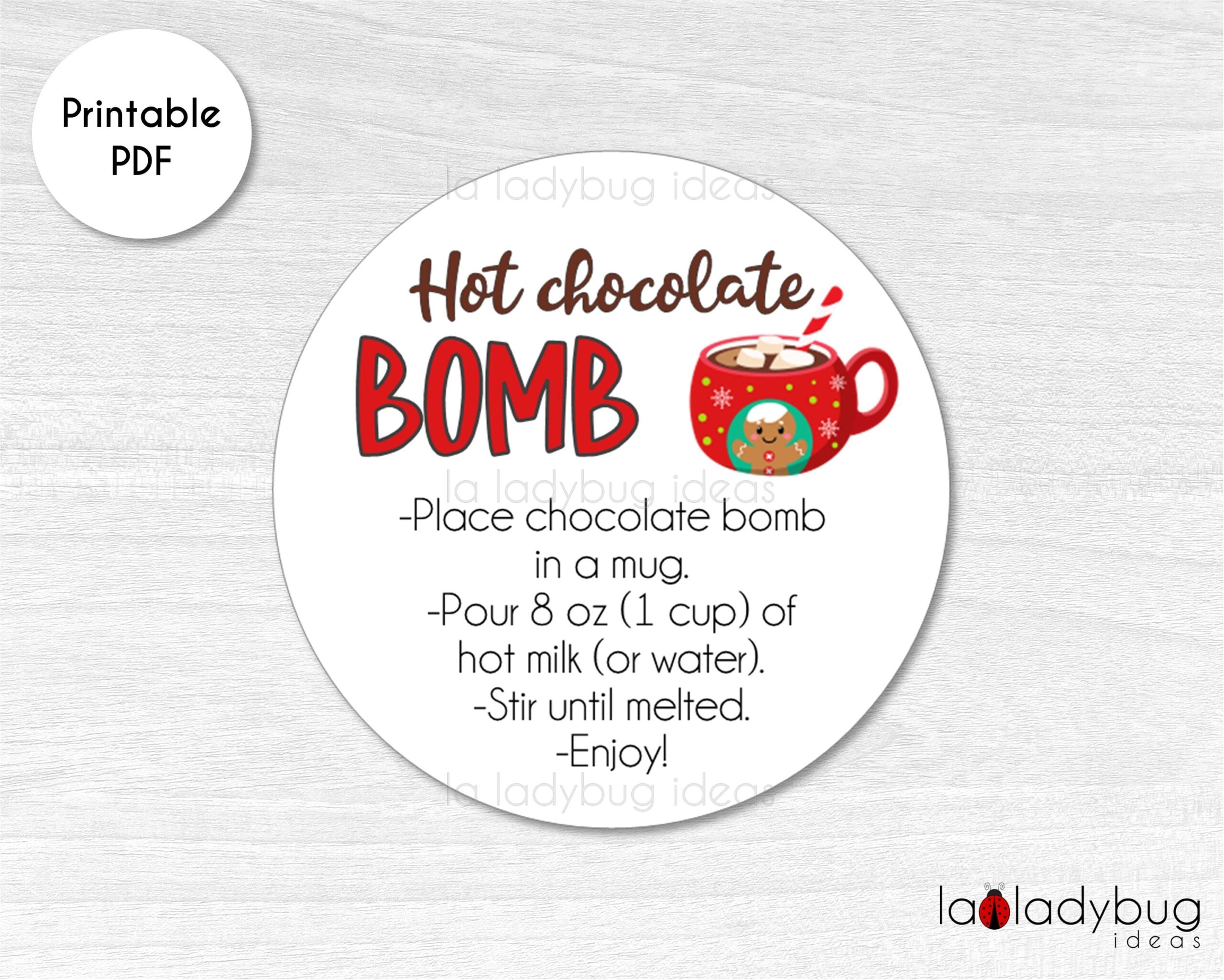 Hot Chocolate Bomb Tag Hot Cocoa Bomb Instructions Card Printable Tags For Hot Chocolate Bombs Instant Download Round Label For Cocoa Etsy