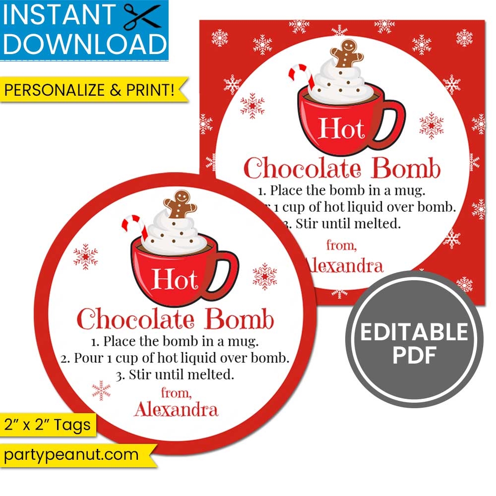 Hot Chocolate Bomb Tags Party Peanut