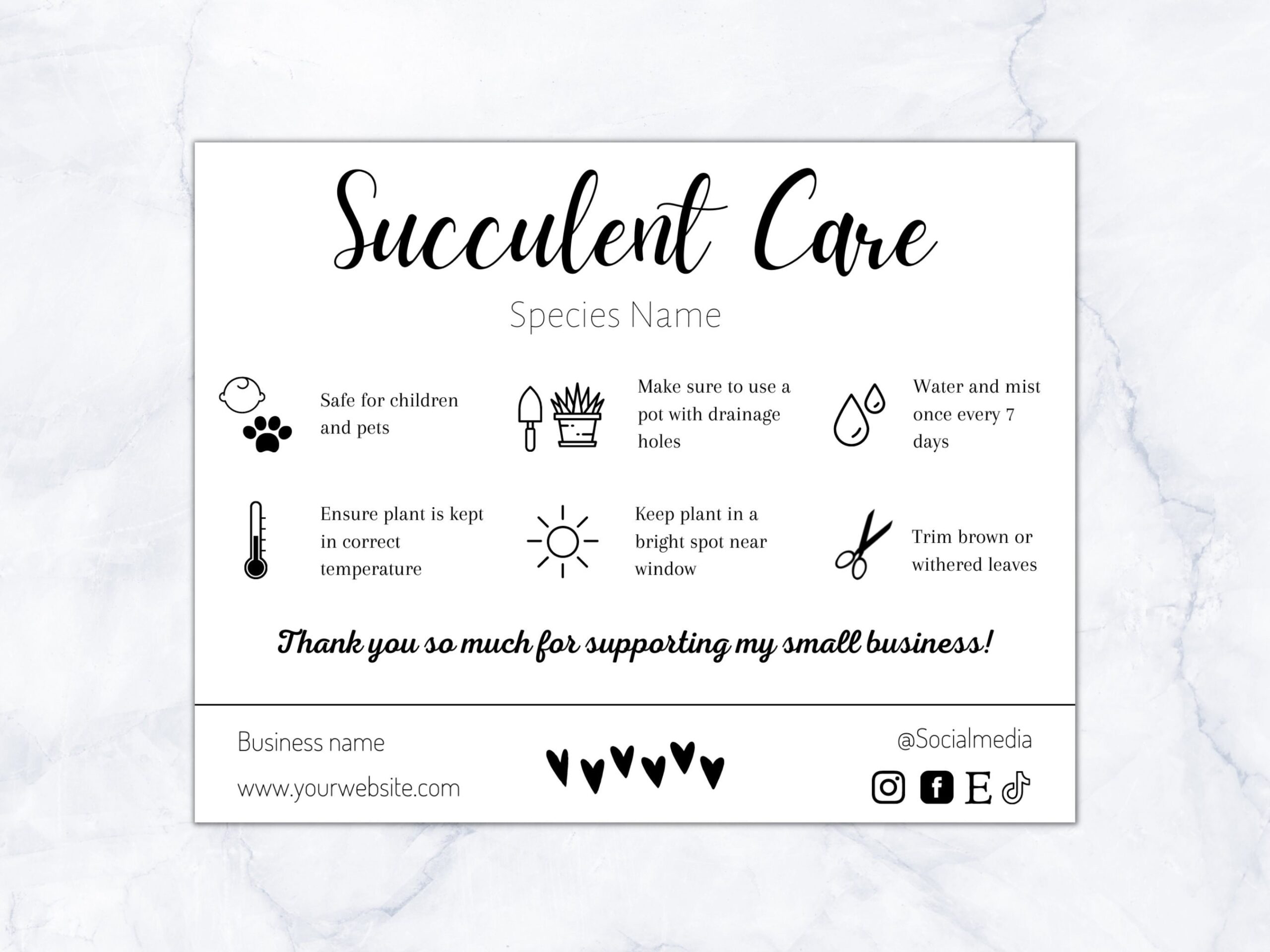 Houseplant Care Card Succulent Care Card Template Air Plant Care Card Indoor Plant Printable Etsy