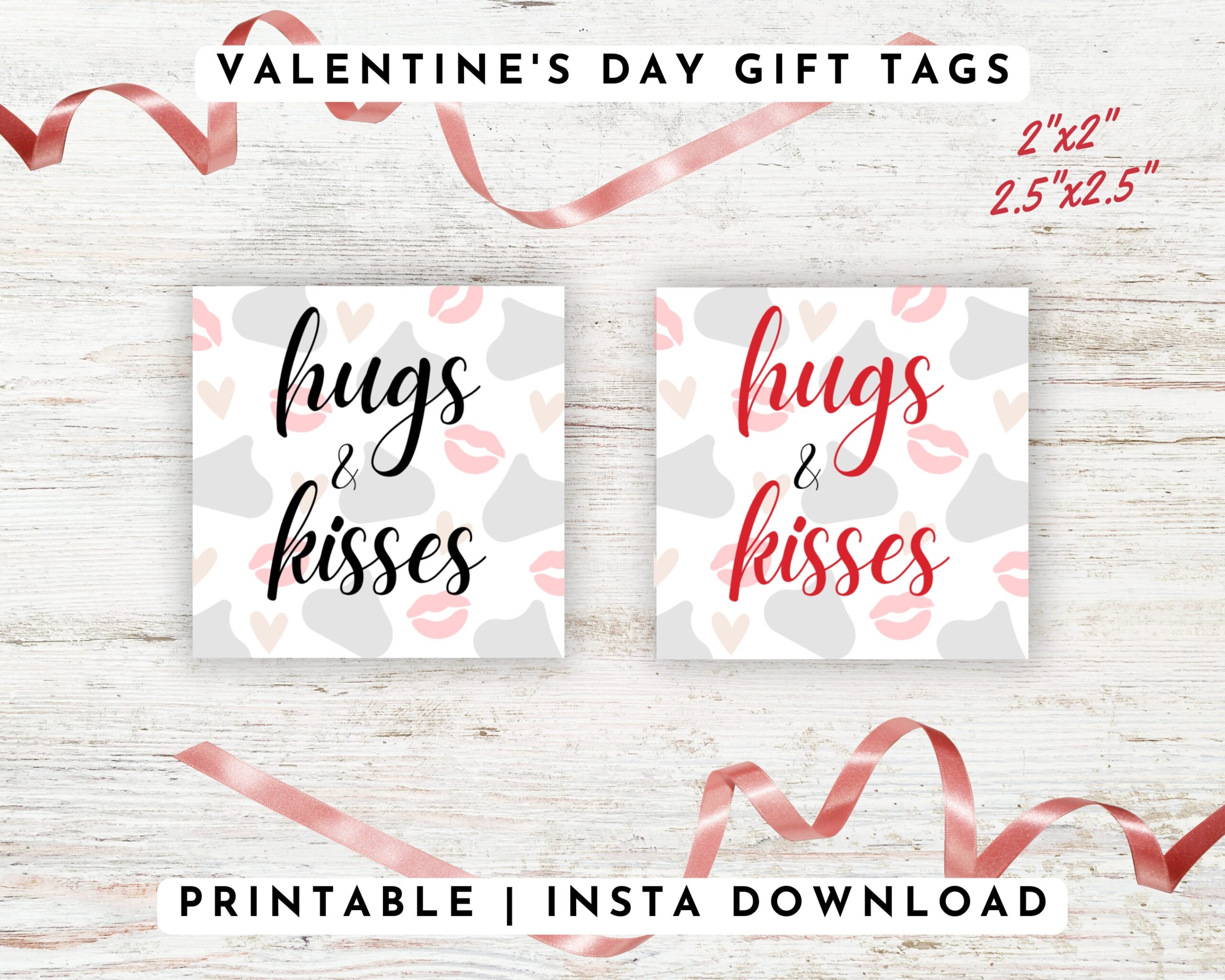 Hugs And Kisses Printable Valentine s Day Gift Tags Set Of 2 Printable Cookie Tag Cookie Gift Bag Cards Instant Download Etsy