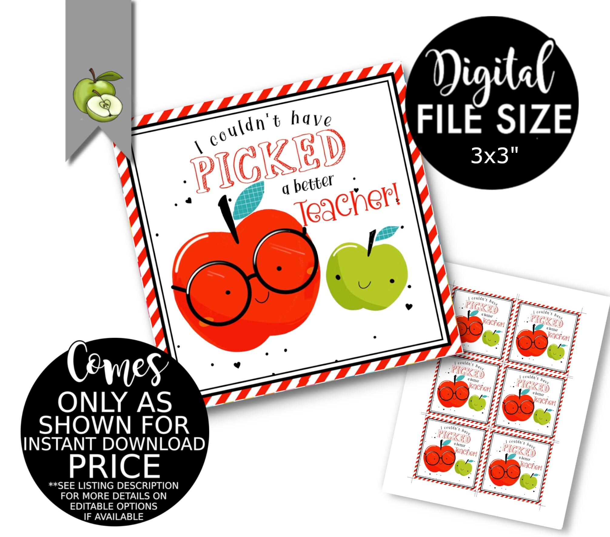 I Couldn t Have PICKED A Better Teacher Apple Gift Tag Virtual Teacher Appreciation Fruit Gift Tag Teacher Printable Instant Download Etsy