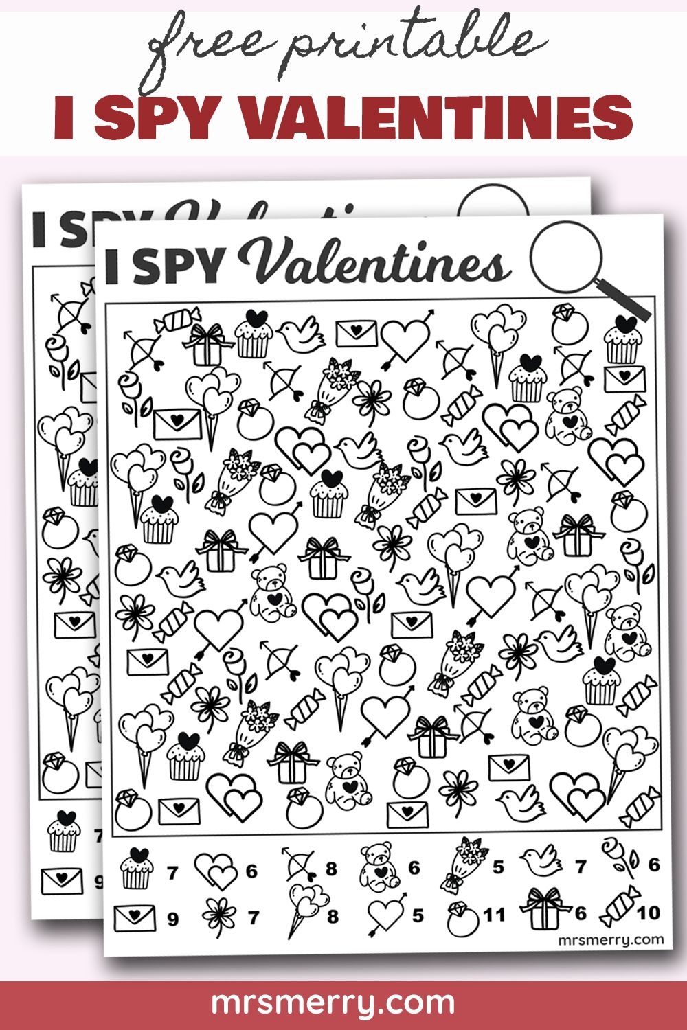 I Spy Valentines Free Printable Mrs Merry Valentines For Kids Valentines Printables Valentine s Day Printables