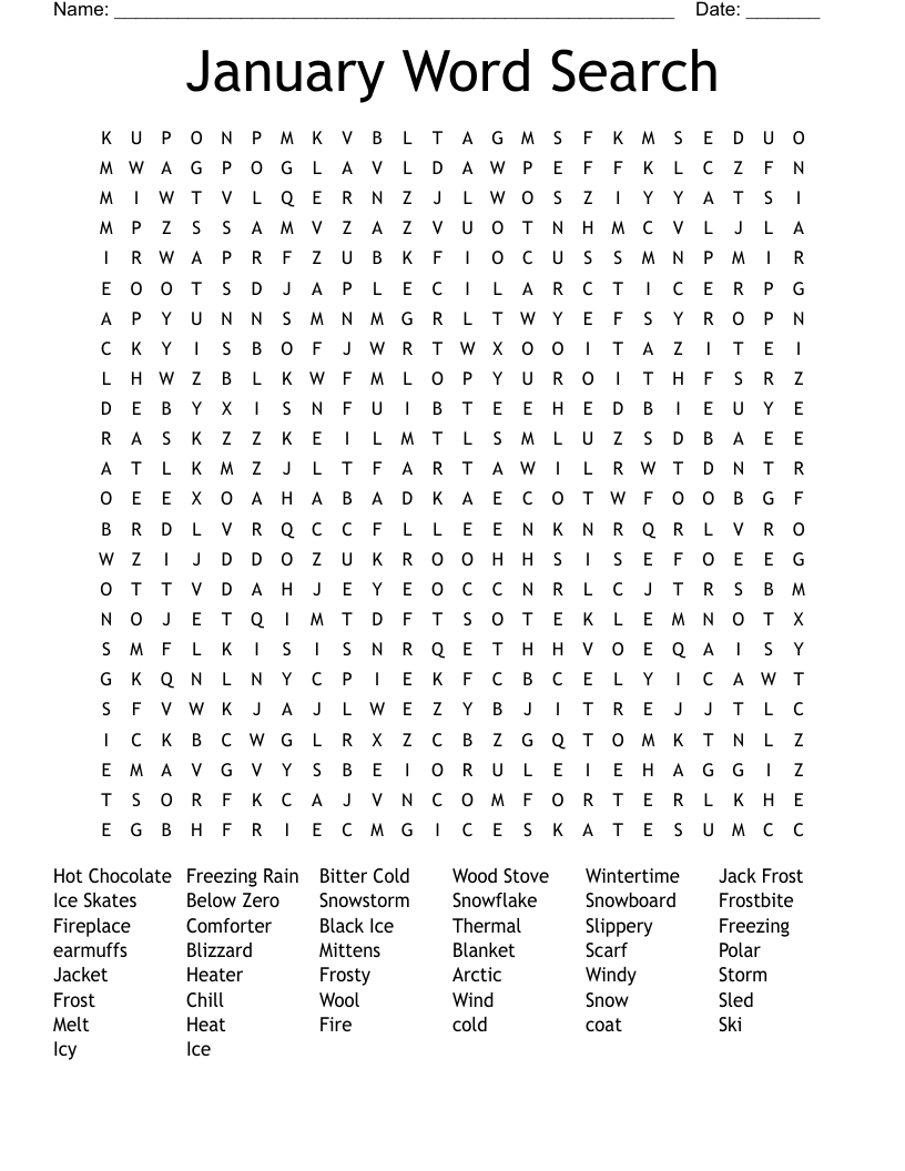 January Word Search WordMint
