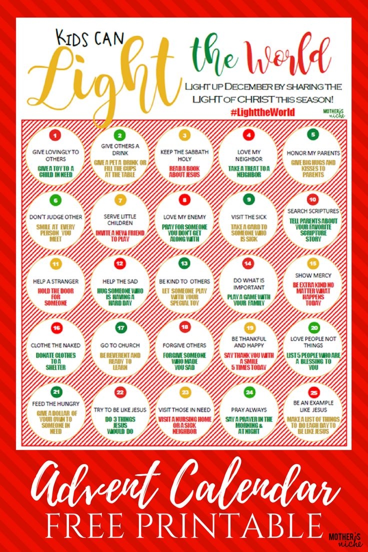 Kids Can LIGHT THE WORLD Advent Calendar Free Printable Advent Calendars For Kids Christmas Advent Calendar Kids Calendar