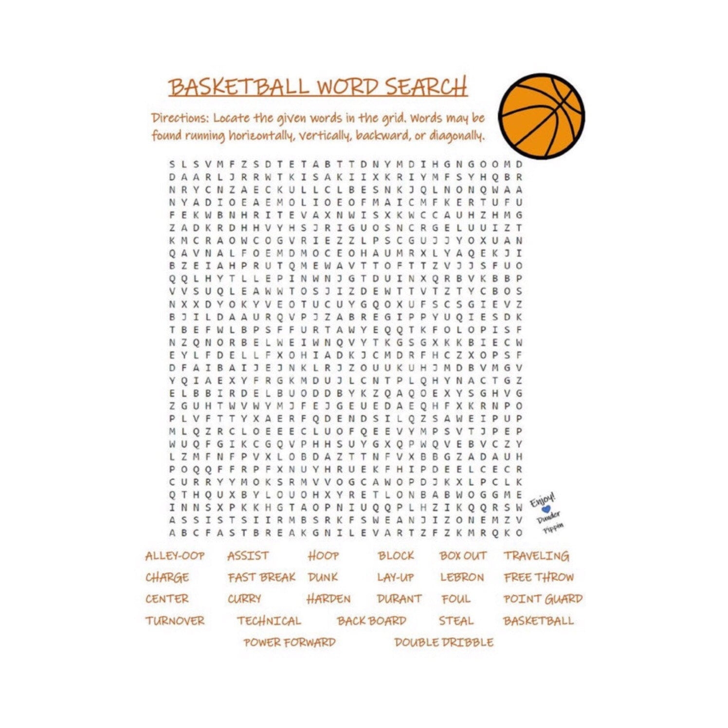 Basketball Word Search Printable