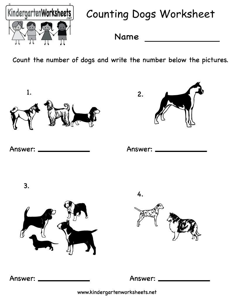 Kindergarten Counting Dogs Worksheet Printable Counting Worksheets For Kindergarten Kindergarten Worksheets Counting Kindergarten