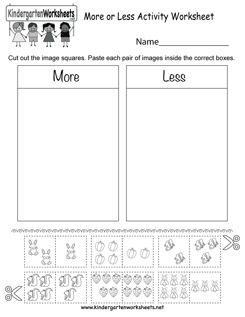 Kindergarten More Or Less Activity Worksheet Printable Kindergarten Math Worksheets Free Kindergarten Math Free Kindergarten Math Worksheets