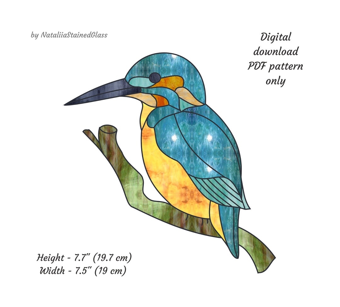 Kingfisher Stained Glass Pattern Digital Download PDF Bird Suncatcher Window Hanging Etsy