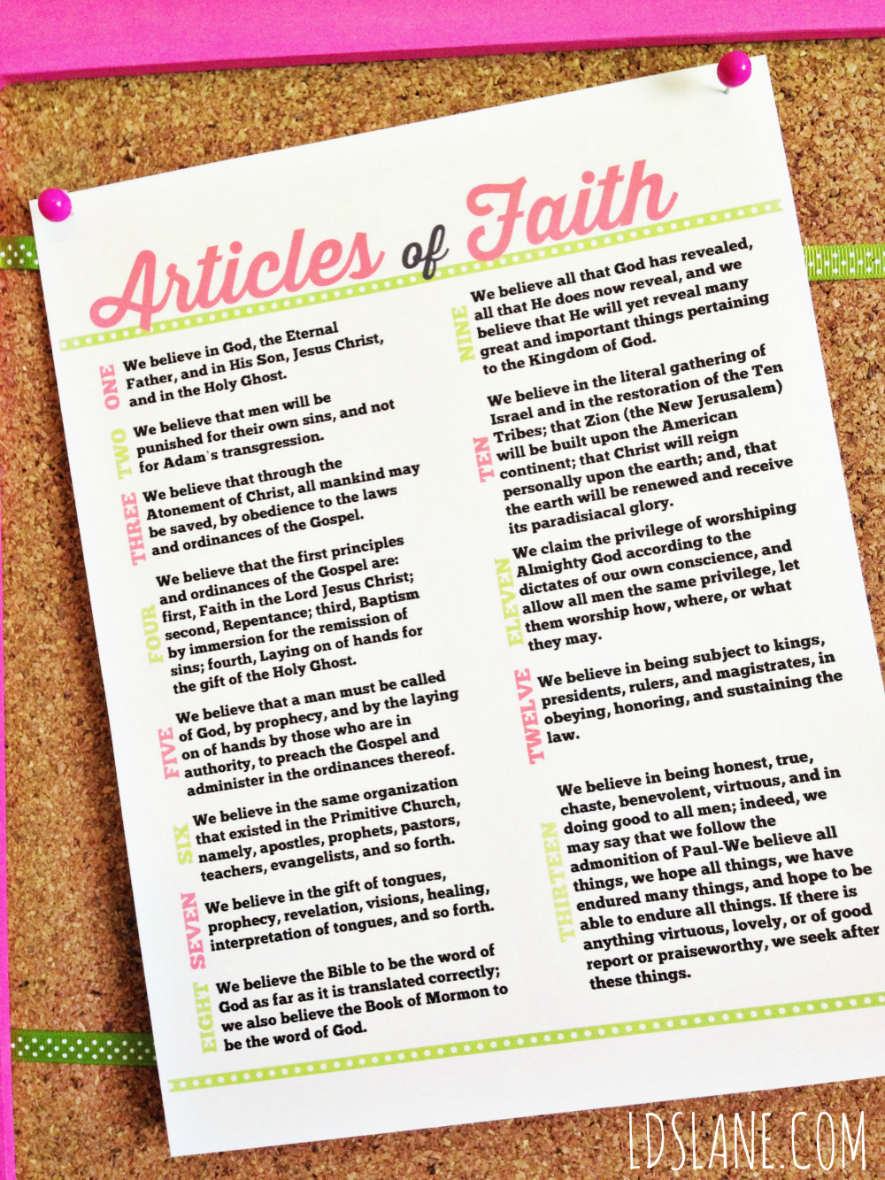 Latter Day Lane Articles Of Faith Free Printable