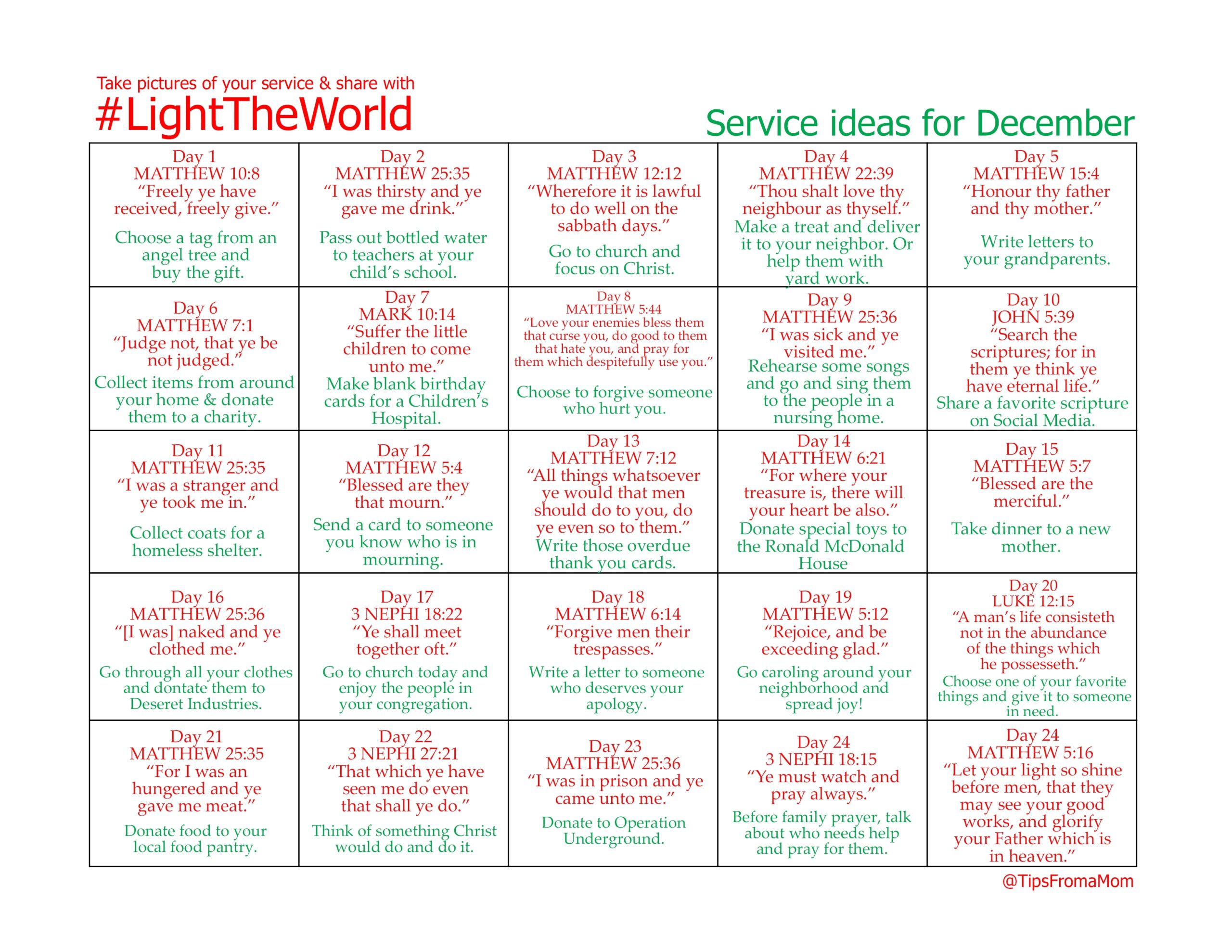 LightTheWorld Service Ideas Calendar Printable How To Keep Christ In Christmas Tips From A Typical Mom