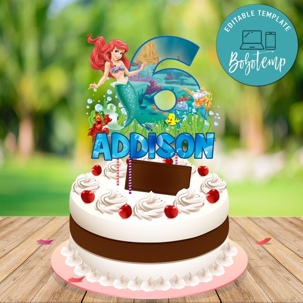 Little Mermaid Birthday Cake Topper Template Printable DIY Bobotemp