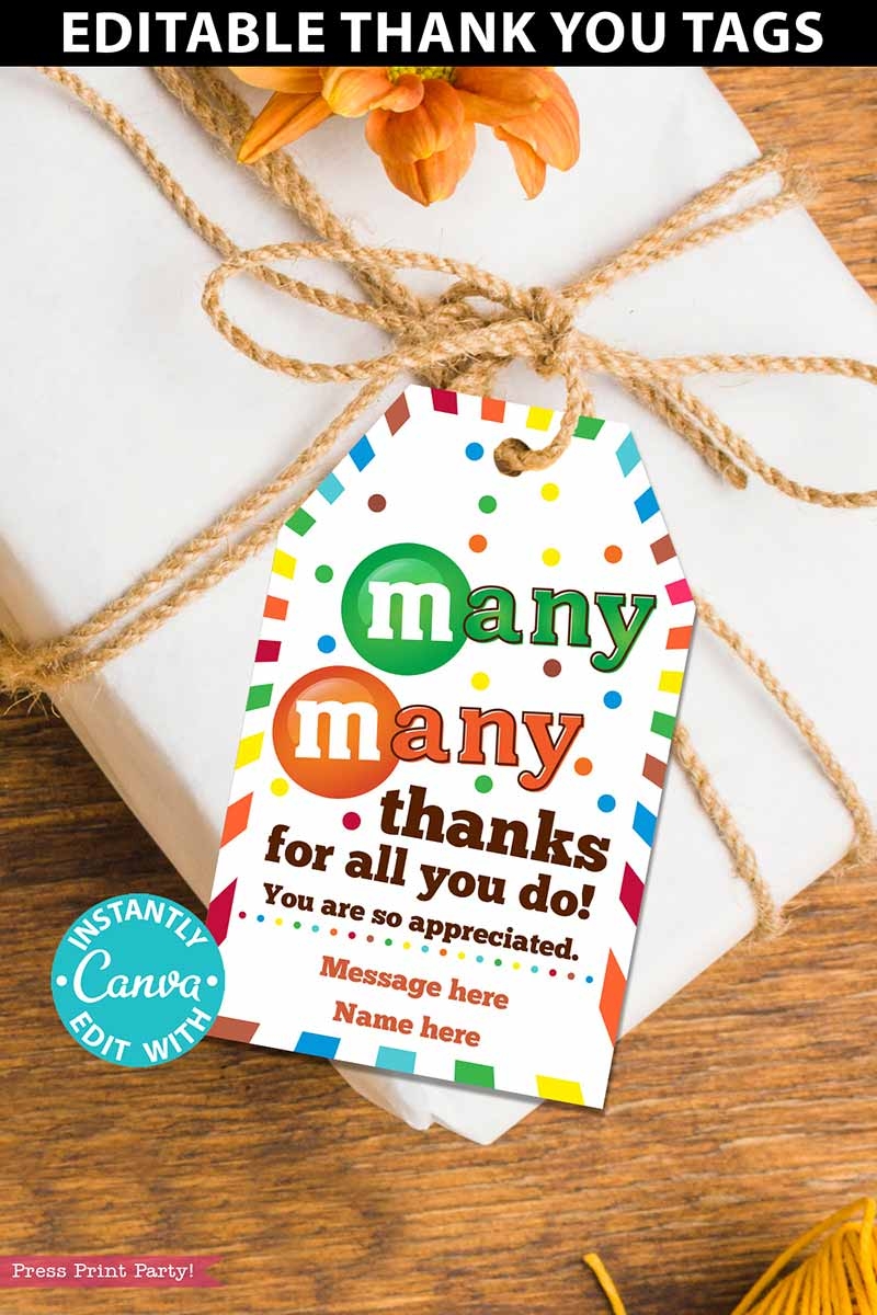 M Ms Candy Thank You Sayings Gift Tag