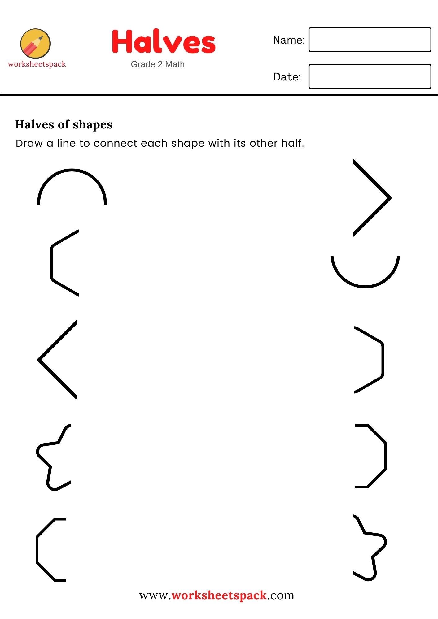 Printable Matching Halves Of Shapes Worksheet