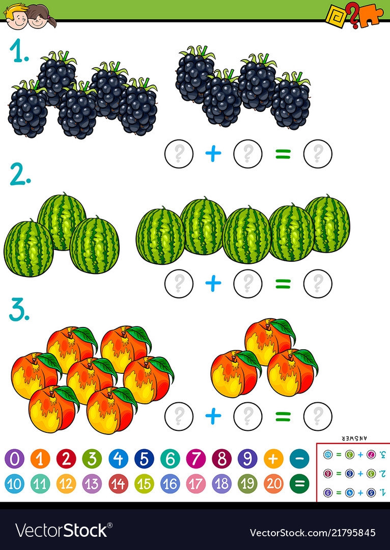 Maths Addition Educational Game With Fruits Vector Image