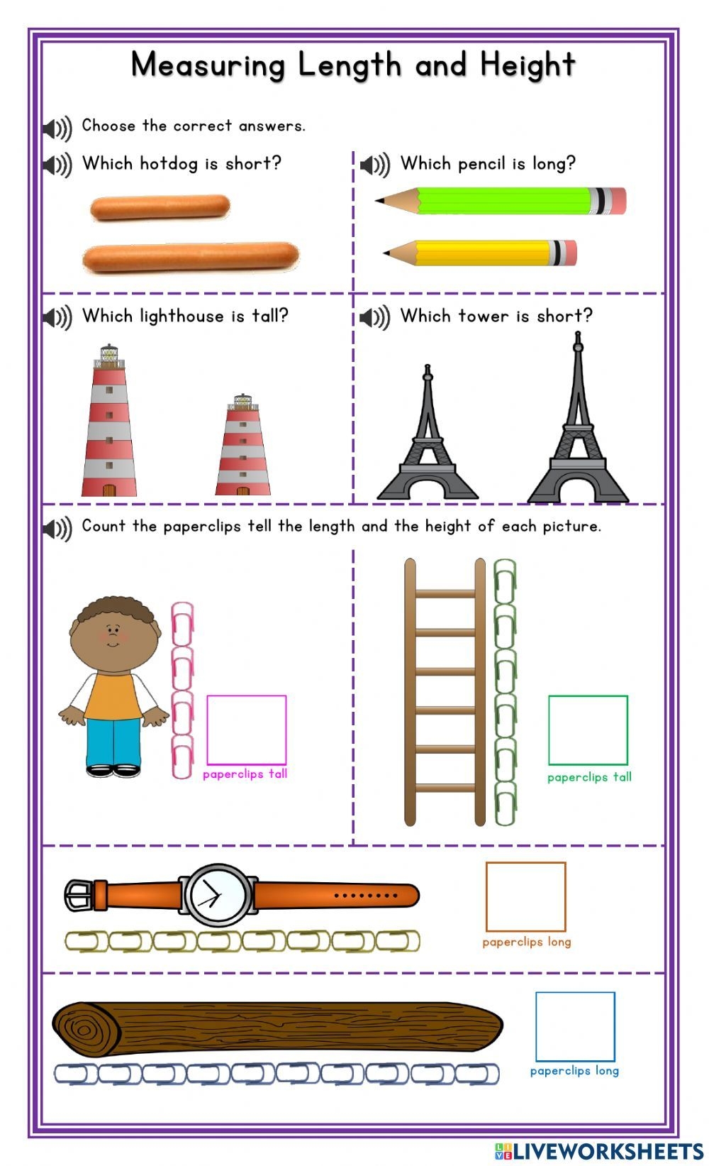 Measuring Length And Height DJ Worksheet Worksheets 2nd Grade Math Worksheets Kindergarten Math Activities
