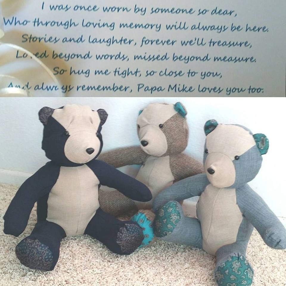 Memory Bears Made Out Of Old Suits And A Poem To Go With Them Memory Bear Memories Mike Love