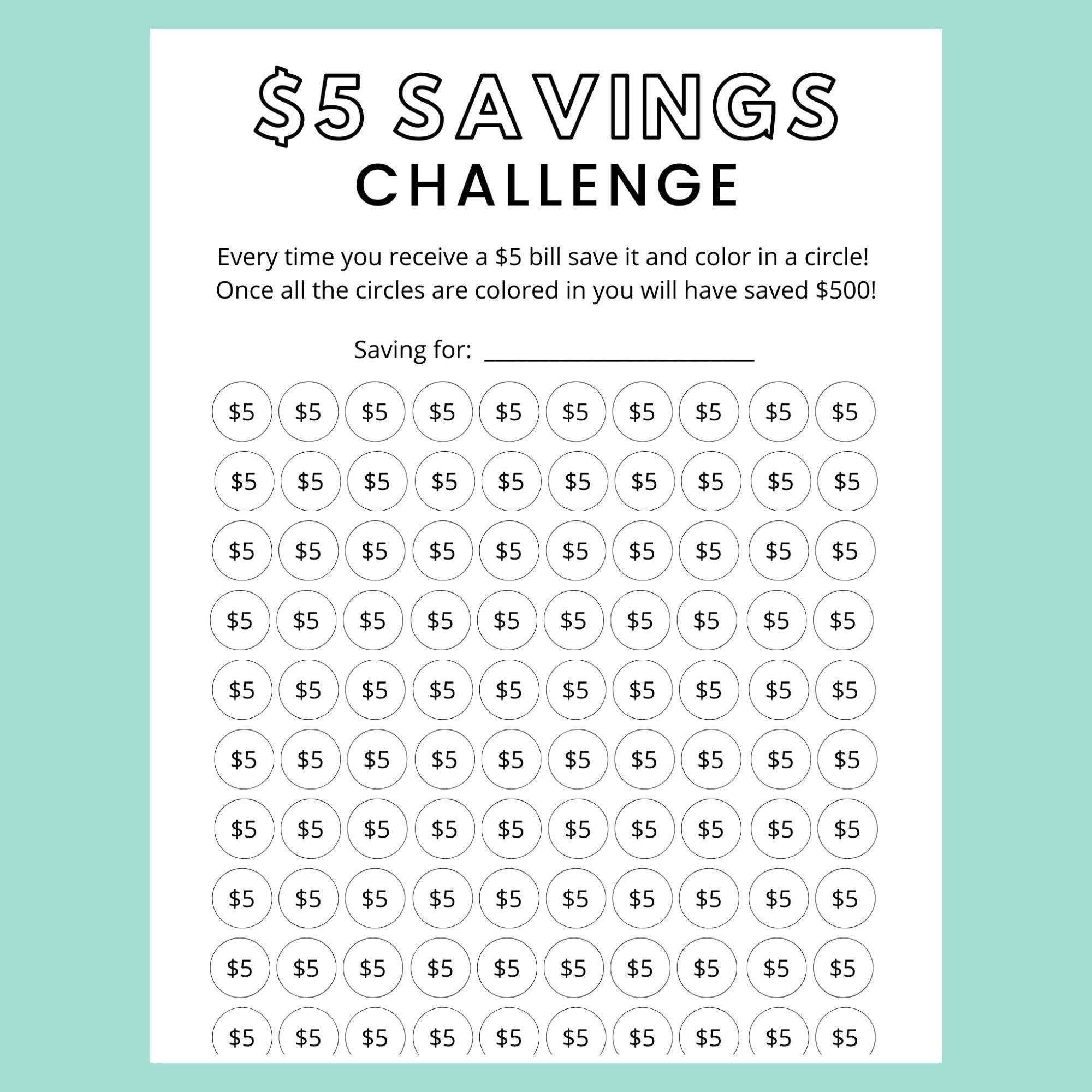 Money Saving Challenge Printable 5 Dollar Savings Challenge Savings Tracker Savings Planner Etsy