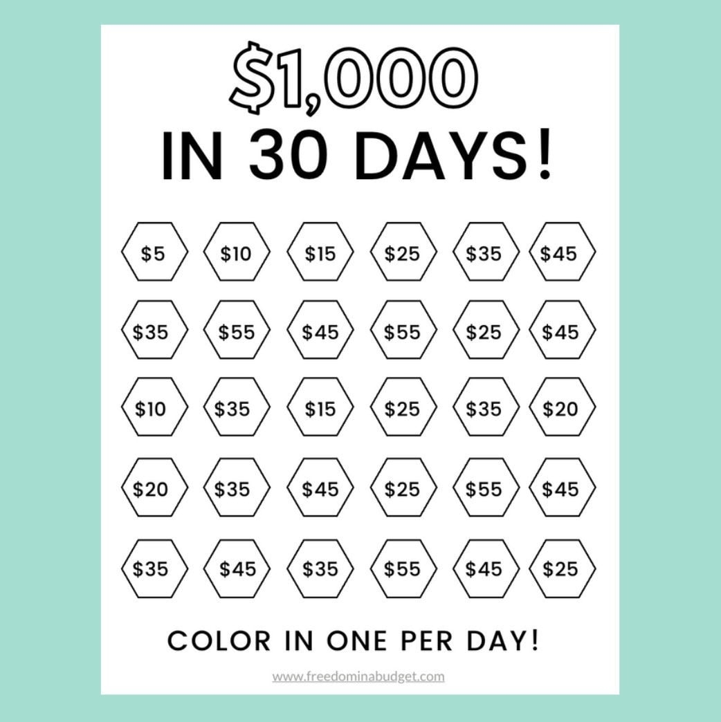 Money Saving Challenge Printable Save 1000 In 30 Days Savings Tracker Savings Planner Etsy