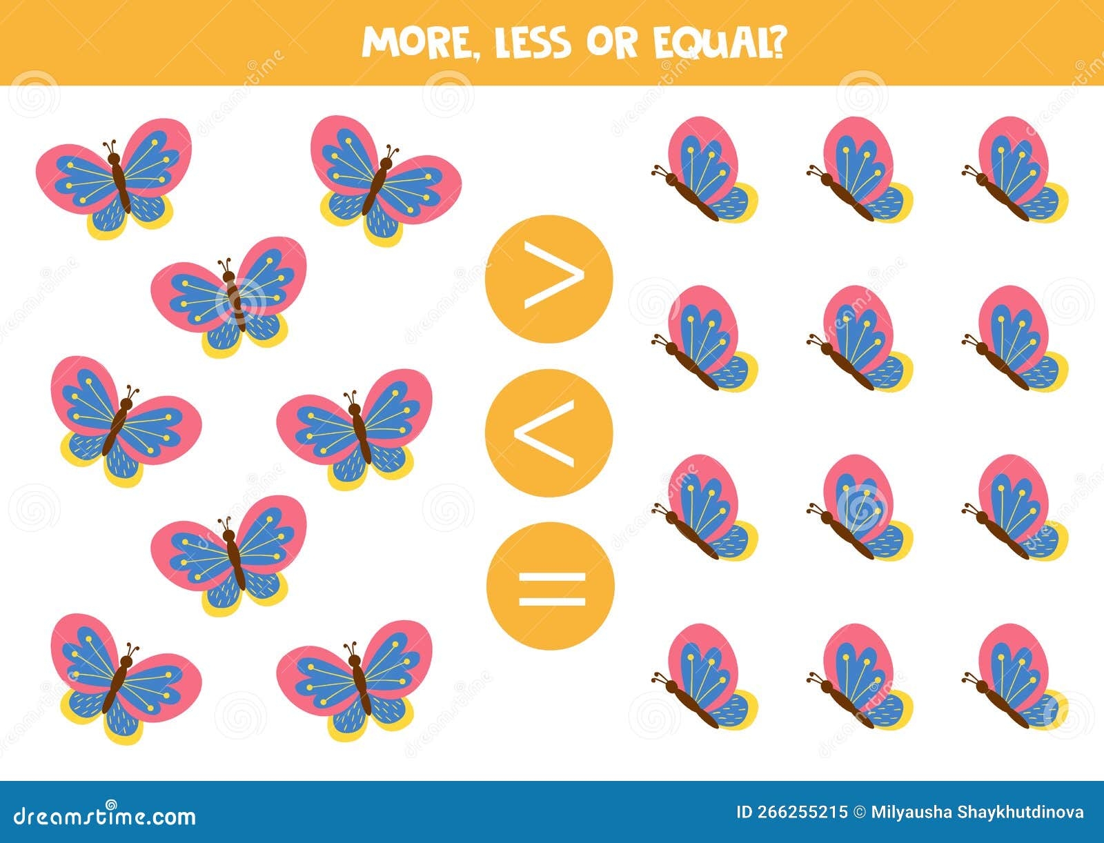 More Less Equal With Cute Cartoon Butterflies Math Game For Kids Stock Illustration Illustration Of Beauty Learning 266255215