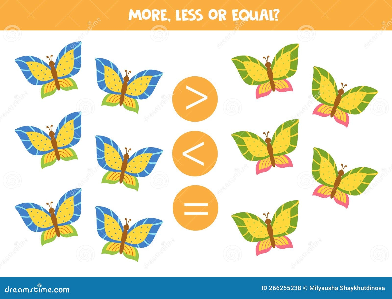 Butterflies More Or Less Worksheet