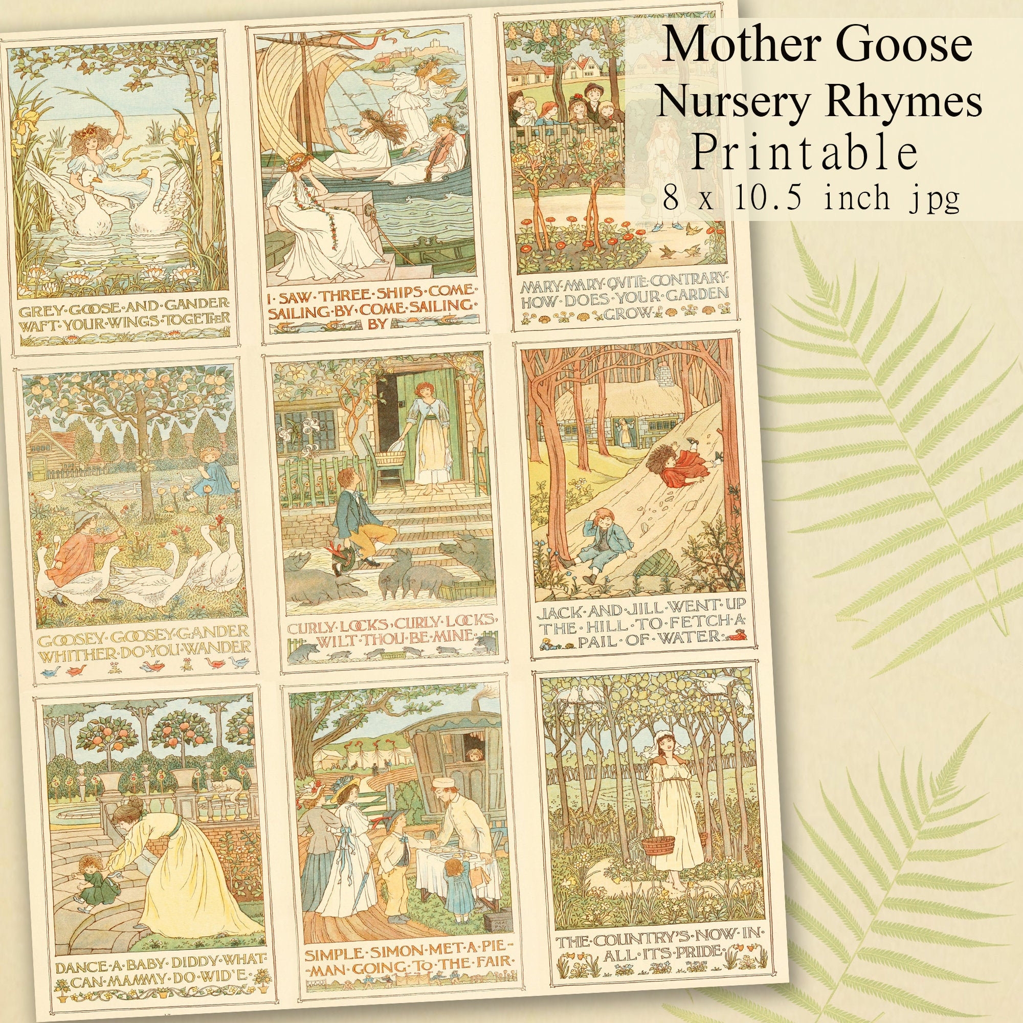 Mother Goose Printable Nursery Rhymes Scrapbook Pages Digital Collage Sheet Etsy