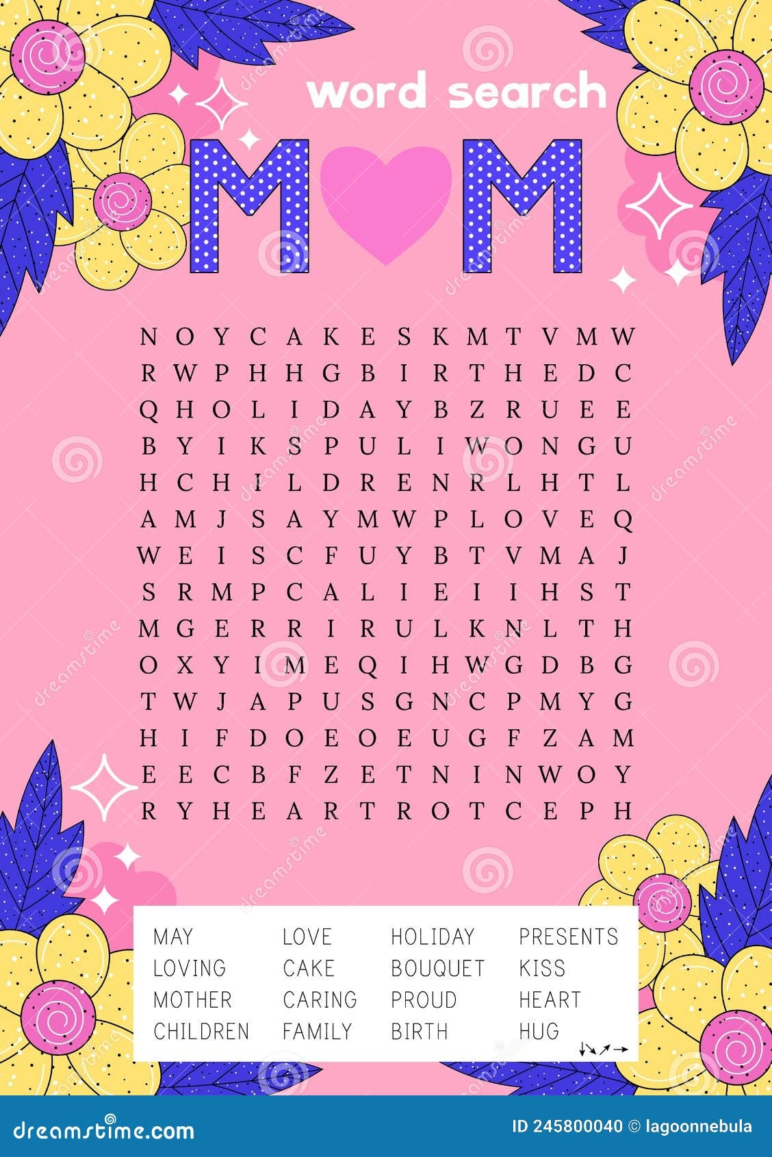 Mother s Day Word Search Puzzle Festive Crossword Suitable For Social Media Post Stock Vector Illustration Of March Crossword 245800040
