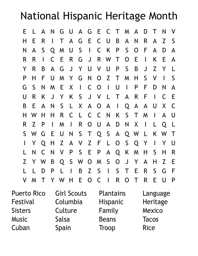National Hispanic Heritage Month Word Search WordMint
