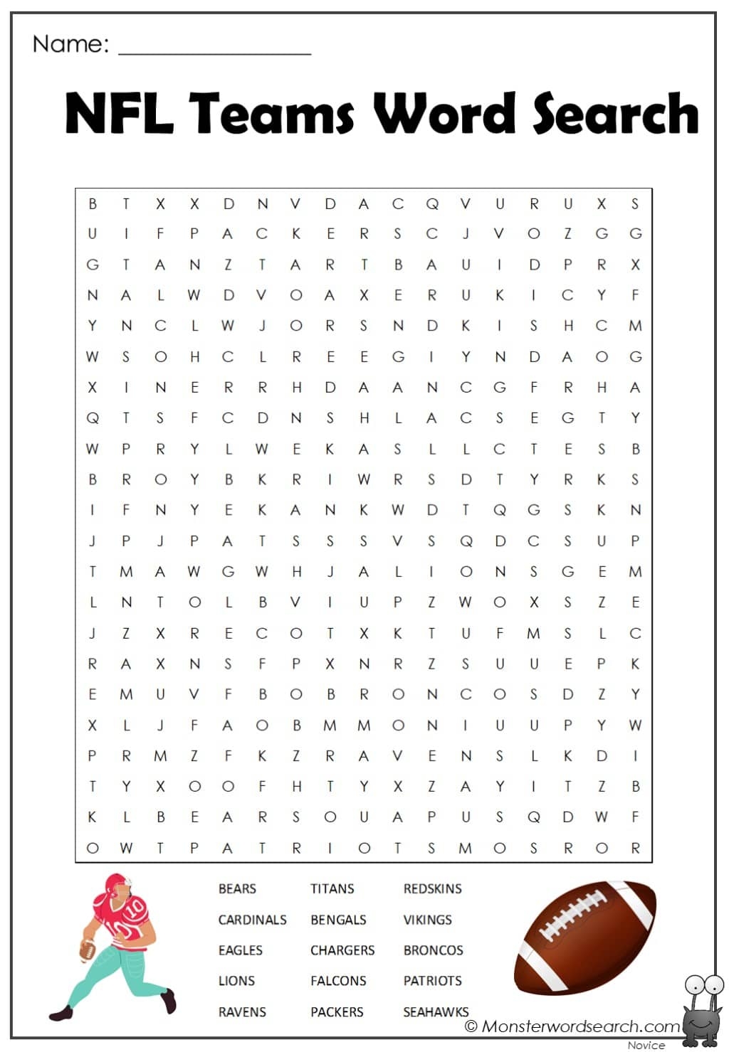 Nfl Teams Word Search Monster Word Search