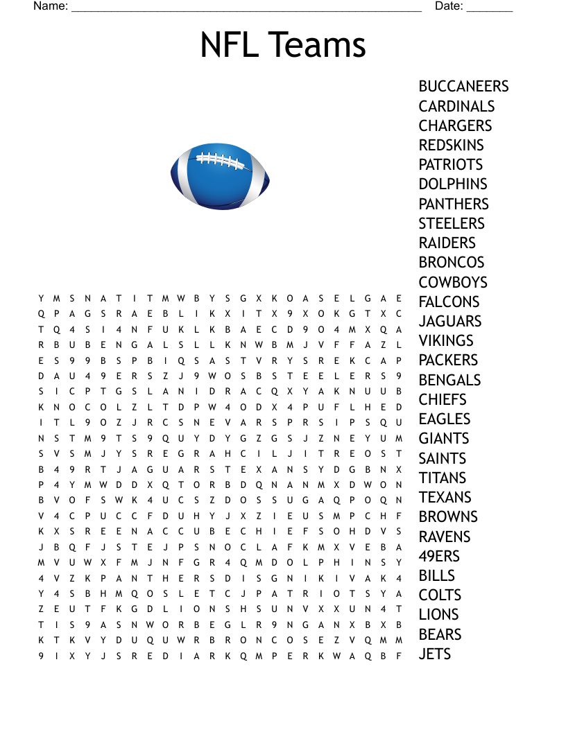NFL Teams Word Search WordMint