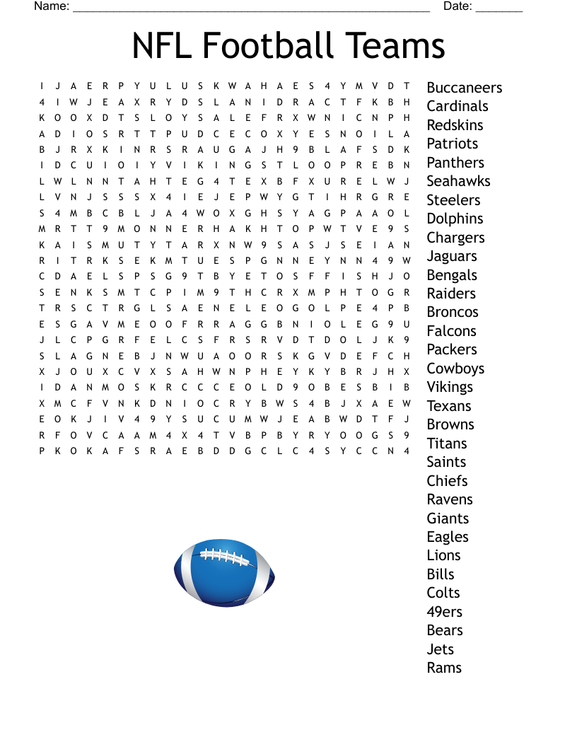 NFL Teams Word Search WordMint